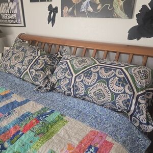 Pottery Barn Soleil King Pillow Shams Blue Green Tile Medallion